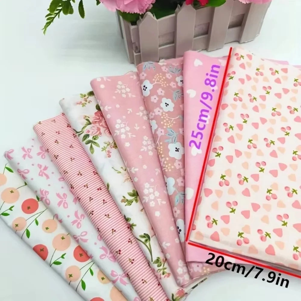 (25cm*20cm)8pcs Pink Floral Cotton Fabric Bundle; PreCut Fabric; Sewing Supplies For Patchwork Sewing And DIY Clothing Crafts
