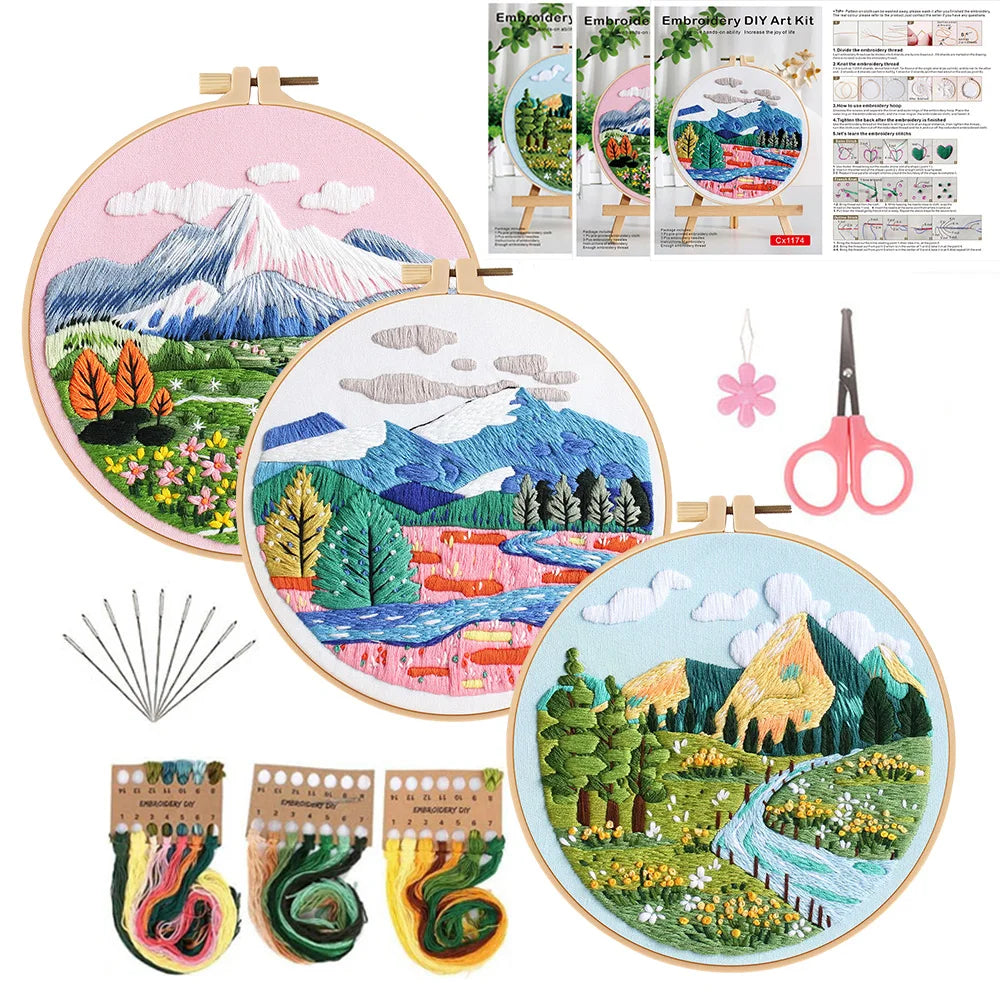3-Piece Landscape Stamped Embroidery Kit