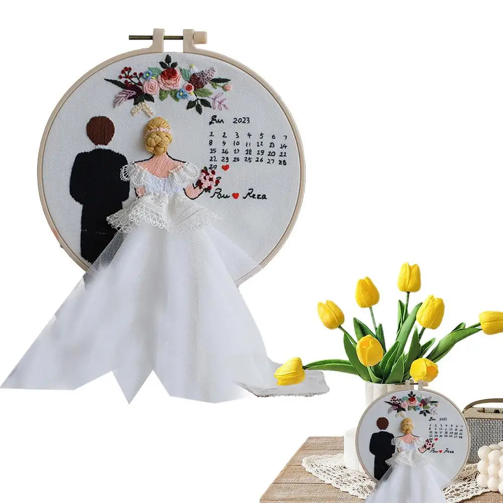 Embroidery Wedding Kit Lovers Punch Needle Set Embroidery Wedding Kit with Hoops and Color Threads for Beginners Adults Lovers