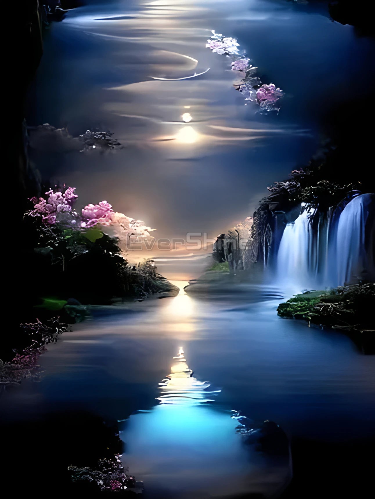 EverShine Moon Diamond Painting Seaside Craft Kit Mosaic Scenery Diamond Art Round Drill Embroidery Waterfall DIY Handmade Gift