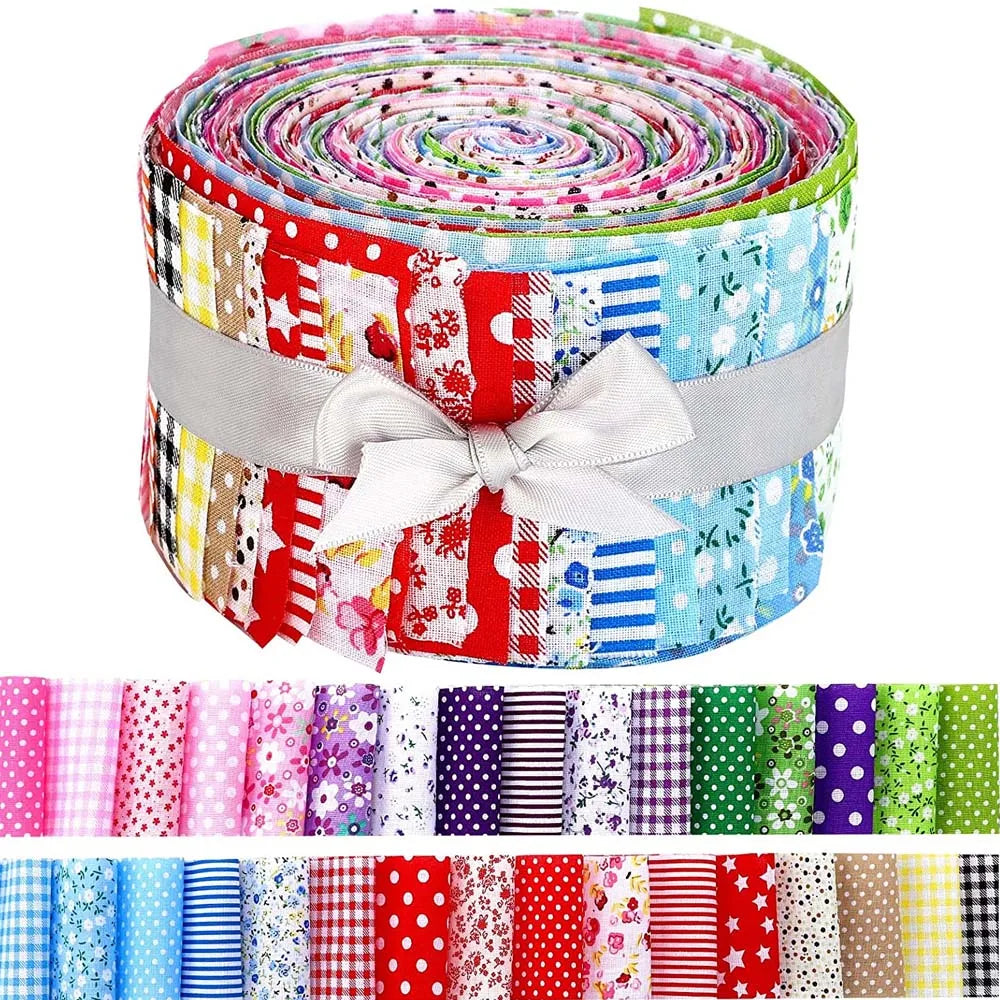 40Pcs Floral Cotton Fabric Patchwork Roll Fabric Roll up Fabric Strips For Quilting Sewing DIY & Quilt Beginners 6.5 X 25cm