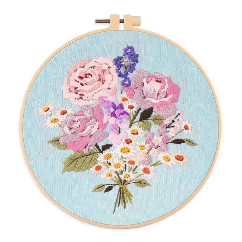 Embroidery Kit for Beginners, Fabric Cross Stitch Kits for Adults, DIY Embroidery Starter Kits with Floral Flower Patterns