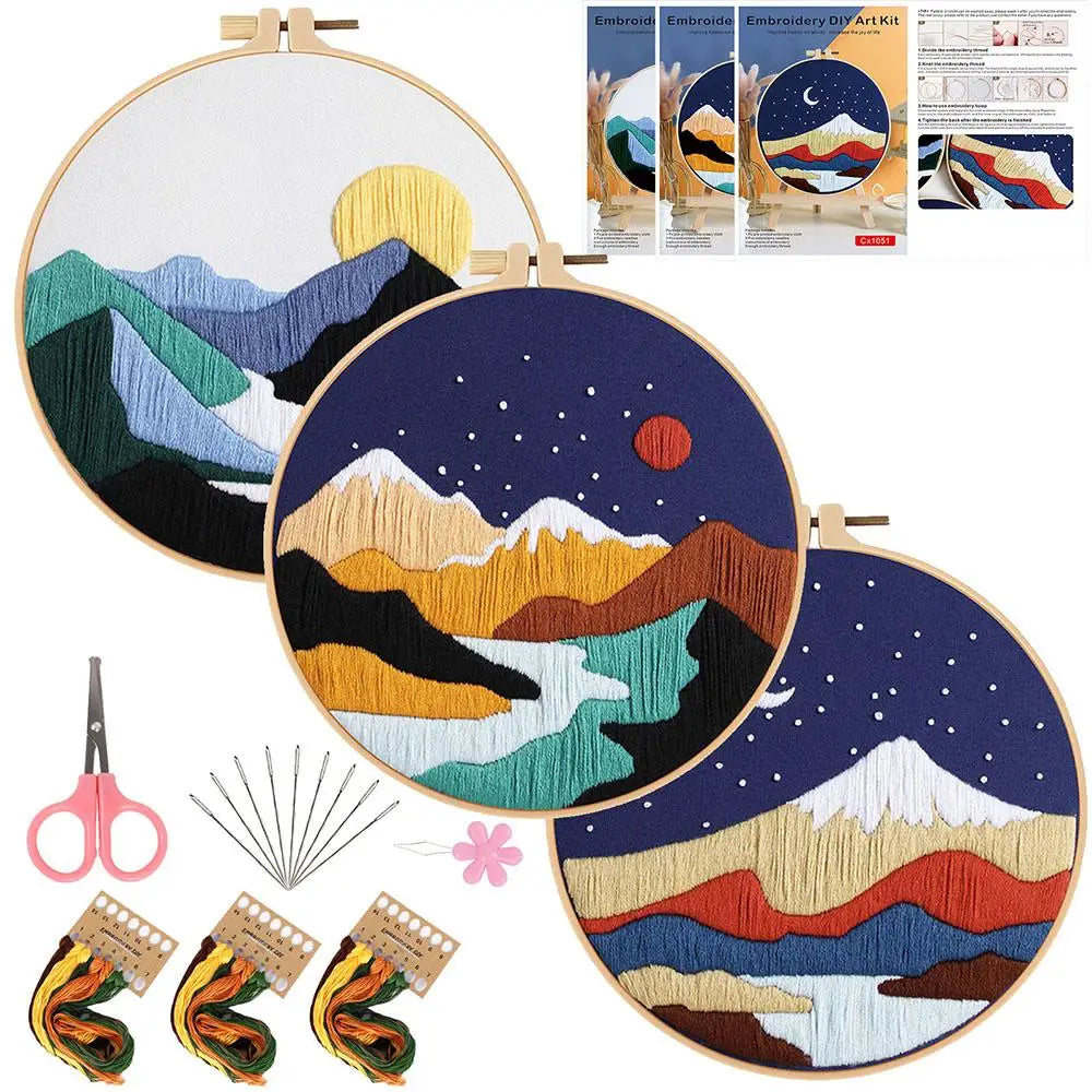 3-Piece Landscape Stamped Embroidery Kit