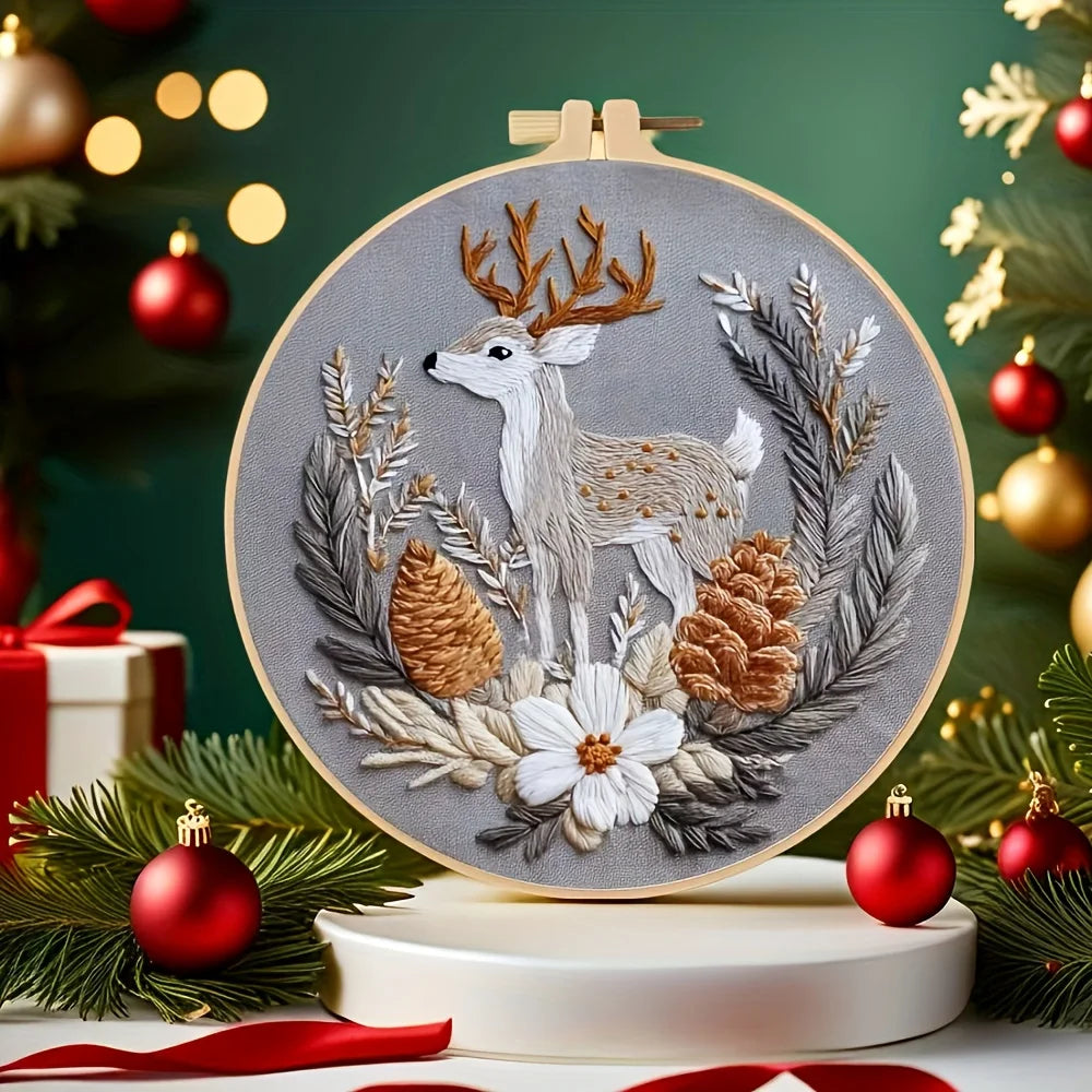 Christmas Reindeer & Magpie Embroidery Kit