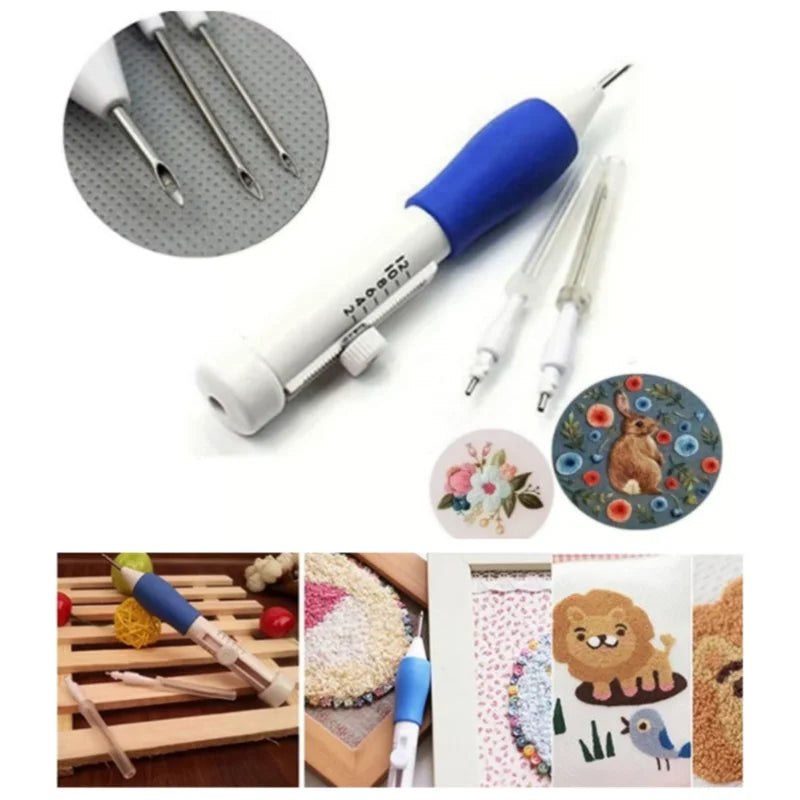 Embroidery Punch Needle Kit Stitching Tool Set Magic Embroidery Needle Pen Weaving Tool Knitting Sewing Tools for DIY Sewing
