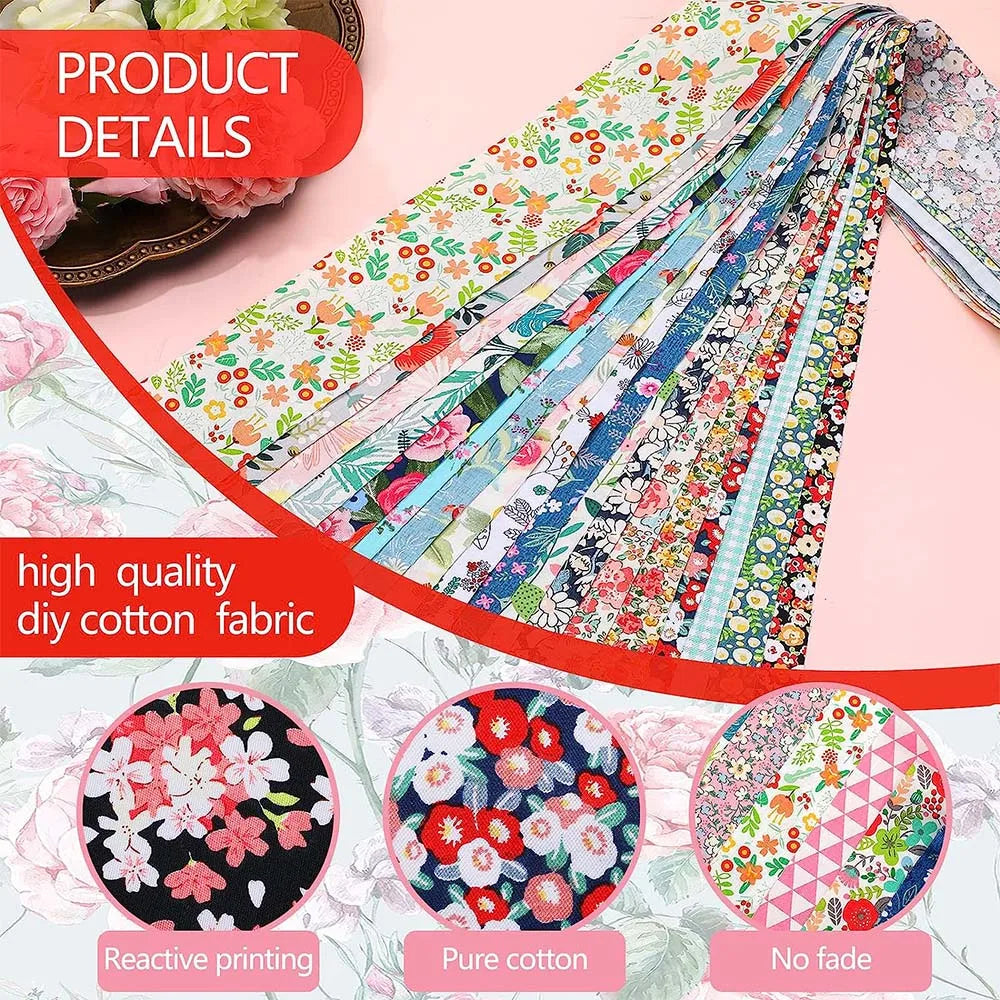 40Pcs Floral Cotton Fabric Patchwork Roll Fabric Roll up Fabric Strips For Quilting Sewing DIY & Quilt Beginners 6.5 X 25cm