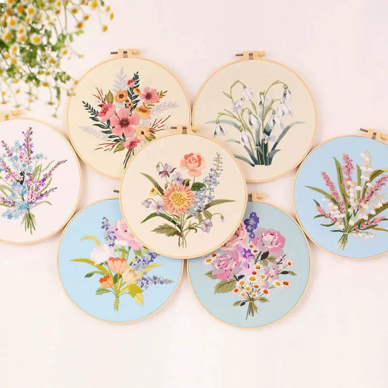 Embroidery Kit for Beginners, Fabric Cross Stitch Kits for Adults, DIY Embroidery Starter Kits with Floral Flower Patterns