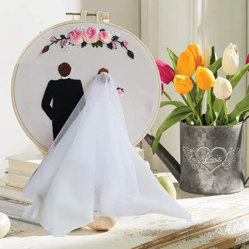 Embroidery Wedding Kit Lovers Punch Needle Set Embroidery Wedding Kit with Hoops and Color Threads for Beginners Adults Lovers