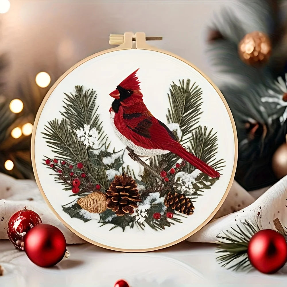 Christmas Embroidery Kit – Jesus, Cross & Magpie Design
