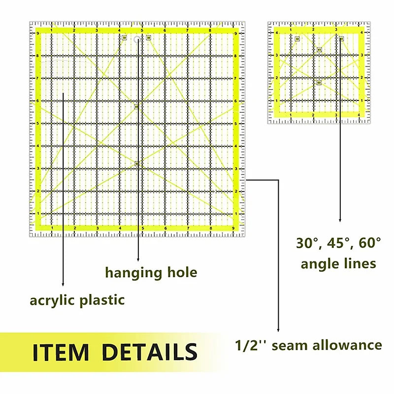 3/5pcs Acrylic Quilting Rulers Square Quilting Rulers Fabric Ruler and Guides with Anti-Slip Grips for Fabric Sewing