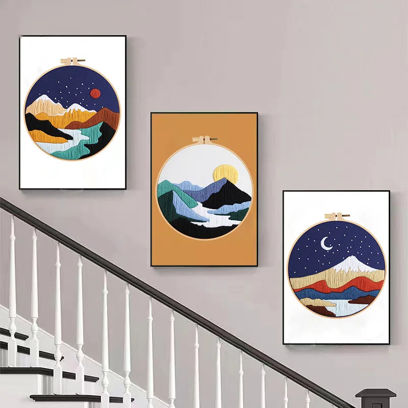 3-Piece Landscape Stamped Embroidery Kit