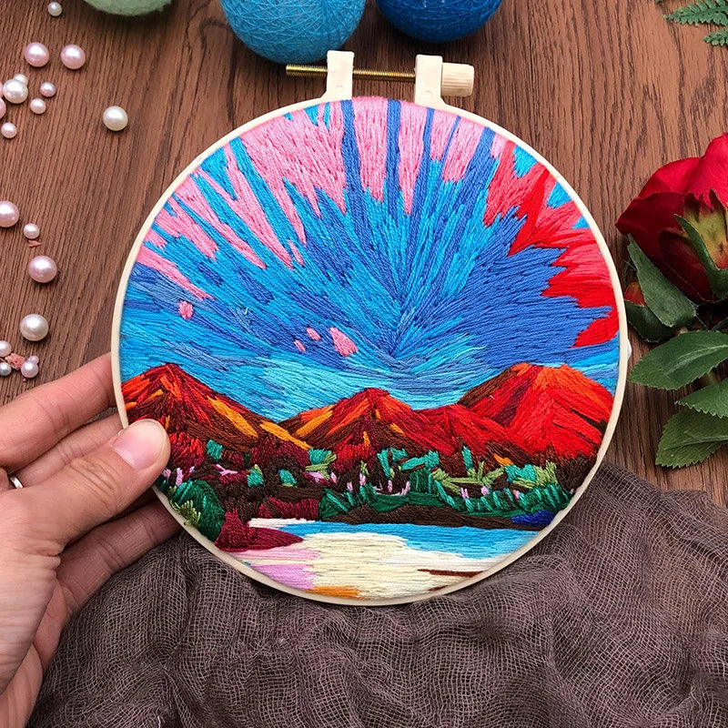 Beginner DIY Embroidery Kit – Night Sky Aurora