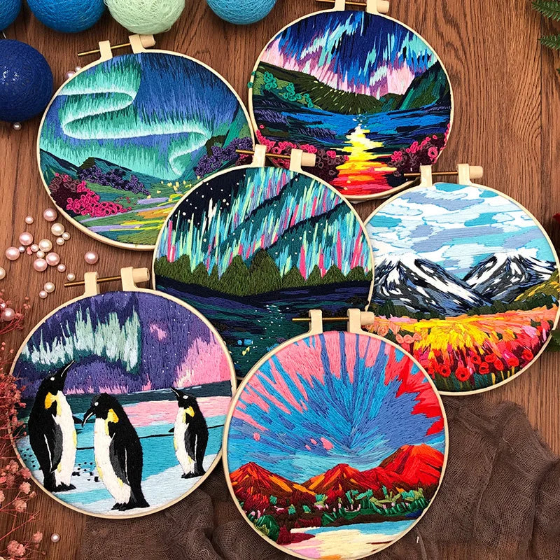 Beginner DIY Embroidery Kit – Night Sky Aurora