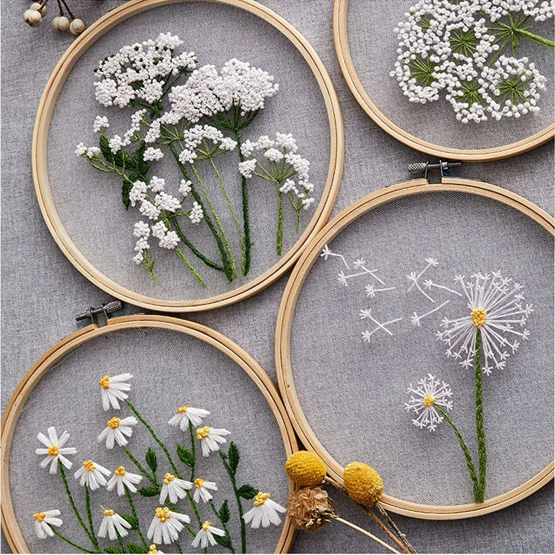 1SET Embroidery Kit Floral Patterns DIY Crafts Cross Stitch Kits With Embroidered Hoop Handmade for Beginner