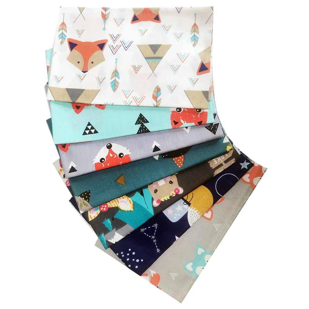 Floral Printed Cotton Fabric Squares – 7 Pieces