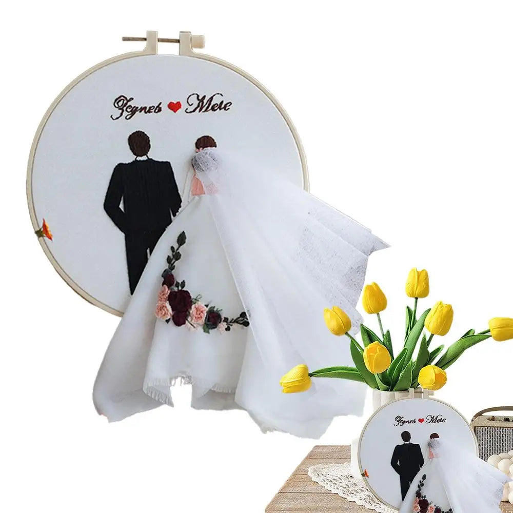 Embroidery Wedding Kit Lovers Punch Needle Set Embroidery Wedding Kit with Hoops and Color Threads for Beginners Adults Lovers