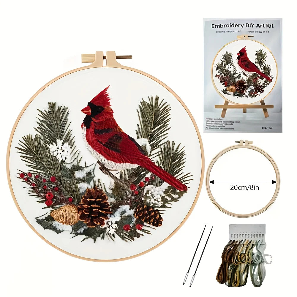 Christmas Embroidery Kit – Jesus, Cross & Magpie Design