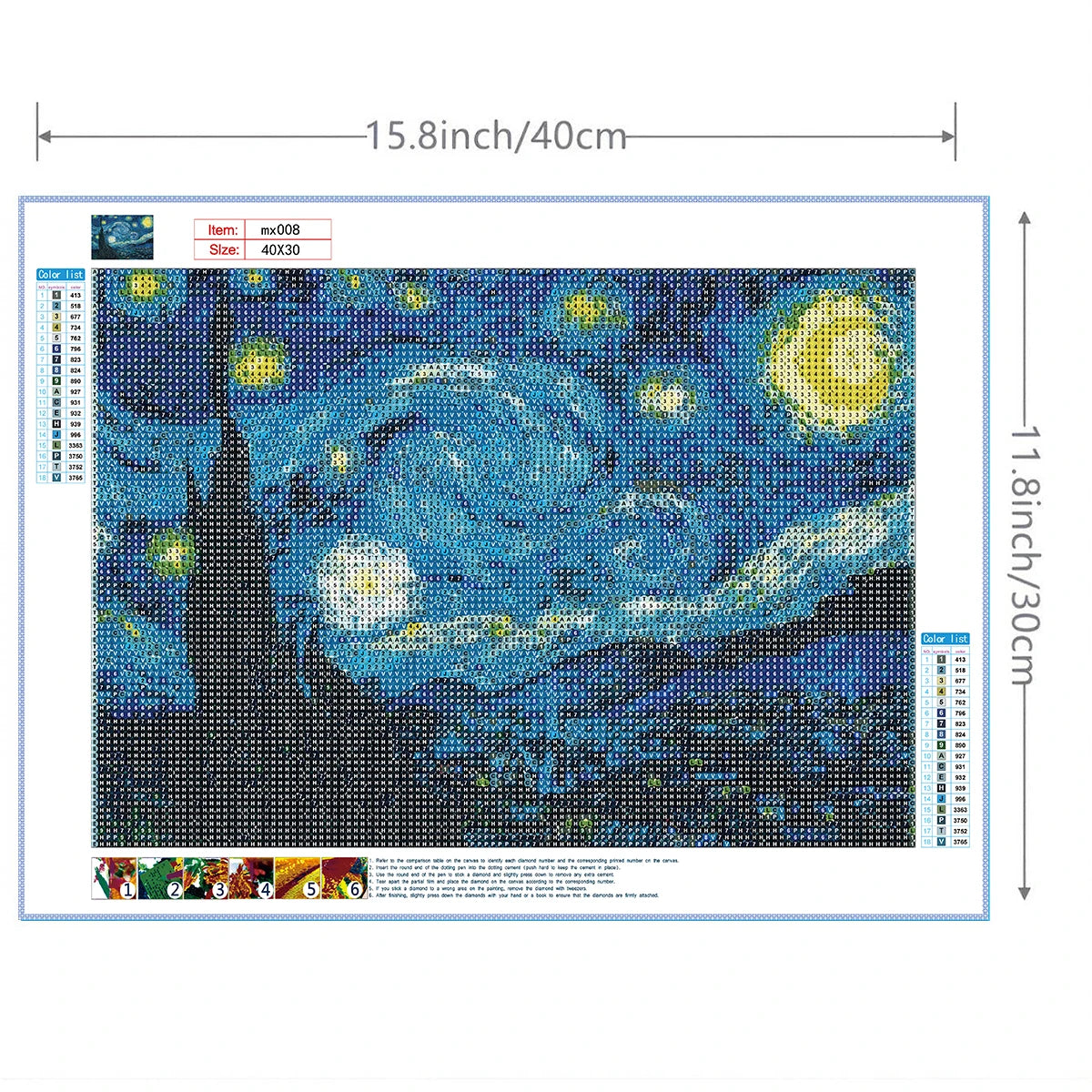 DIY Diamond Painting Kit Round Diamond Van Gogh's Starry Sky Full Diamond Mosaic Home Decoration Painting Cross Stitch Kit