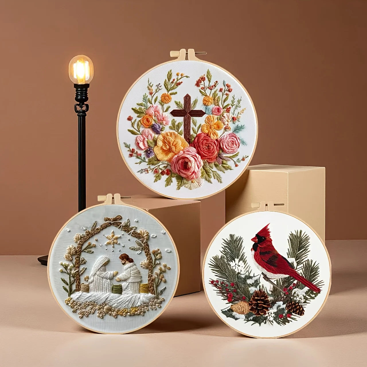 Christmas Embroidery Kit – Jesus, Cross & Magpie Design