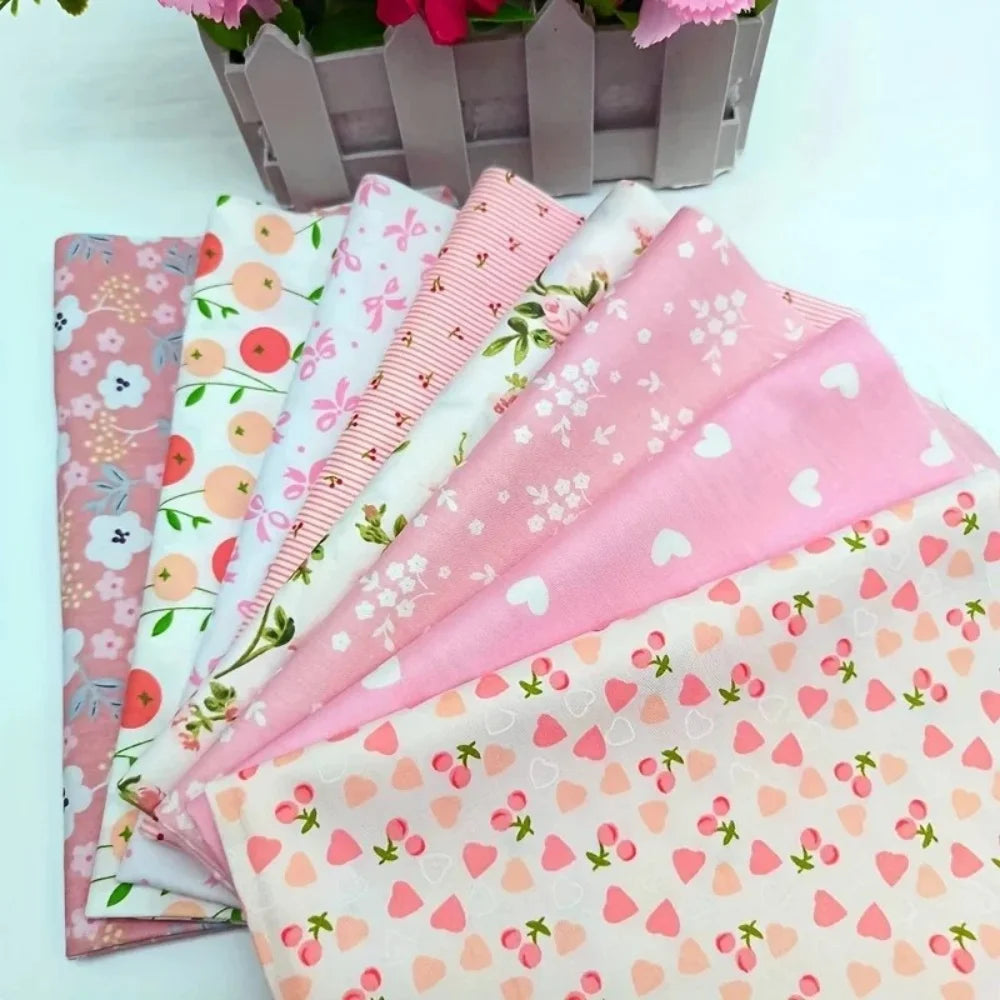 (25cm*20cm)8pcs Pink Floral Cotton Fabric Bundle; PreCut Fabric; Sewing Supplies For Patchwork Sewing And DIY Clothing Crafts